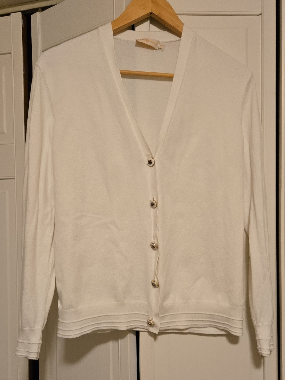 Tory Burch White V-Neck Button Cardigan